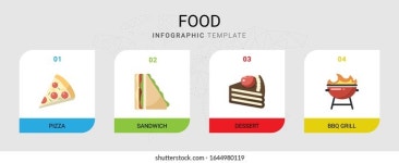 infographic template에 분리된 4개의 푸드플랫 아이콘피자, 스톡 벡터(로열티 프리) 1644980119 | Shutterstock