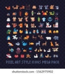 Animals Pixel Art Icons Mega Big 스톡 벡터(로열티 프리) 1562975902 | Shutterstock