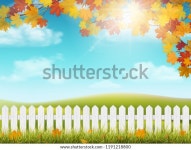 Autumn Rural Landscape White Wooden Fence 스톡 벡터(로열티 프리) 1191218800 | Shutterstock