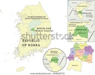 충청북도(충청북도)와 대한민국(대한민국) 지도상의 보은군(보은군) 소재지. 클로드 스톡 벡터(로열티 프리) 2440024731 | Shutterstock