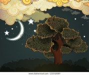 만화 구름, 달 그리고 나무 스톡 벡터(로열티 프리) 132918089 | Shutterstock