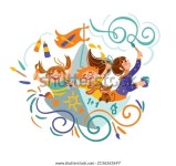 아이들은 상상의 세계를 그린다. 미술 학교, 스톡 벡터(로열티 프리) 2136263697 | Shutterstock