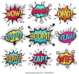 만화 말풍선와우, 방, 옴그, Gtfo, 붐, 스톡 벡터(로열티 프리) 712965391 | Shutterstock