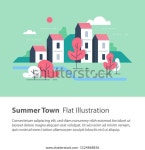 아늑한 마을, 나무가 있는 강 옆 스톡 벡터(로열티 프리) 1124868836 | Shutterstock