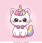 귀여운 고양이 유니콘 카와이 마스코트 만화 스톡 벡터(로열티 프리) 2425843385 | Shutterstock
