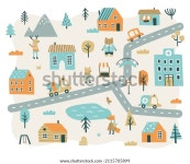 귀여운 작은 마을 지도 어린이집 카펫 스톡 벡터(로열티 프리) 2115705899 | Shutterstock
