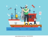 어업과 어업에 대해서 아주 작은 사람들의 스톡 벡터(로열티 프리) 1413919595 | Shutterstock