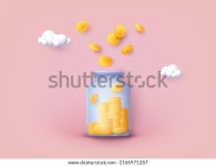 금화로 가득 찬 유리화병. 돈상자에 달러 스톡 벡터(로열티 프리) 2166975287 | Shutterstock