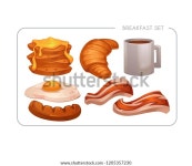 Happy Breakfast Vector Cartoon Food Asset 스톡 벡터(로열티 프리) 1205357230 | Shutterstock