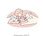 작은 개를 가진 행복한 여자.손으로 그린 스톡 벡터(로열티 프리) 1942357765 | Shutterstock