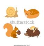 작은 숲 동물, 달팽이, 잠자는 여우, 스톡 벡터(로열티 프리) 2187851367 | Shutterstock