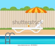 호텔 뒤뜰의 수영장 근처에 우산이 놓여 스톡 벡터(로열티 프리) 405300814 | Shutterstock