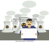 원자력발전소를 배경으로 빈 포스터를 쓴 남자는 스톡 벡터(로열티 프리) 2209110005 | Shutterstock