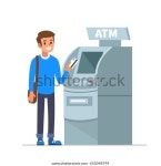 현금지급기 근처에 서서 신용카드를 들고 있는 스톡 벡터(로열티 프리) 650348794 | Shutterstock