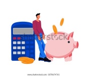 계산기와 돼지 저금통 옆에 서 있는 스톡 벡터(로열티 프리) 1878674761 | Shutterstock