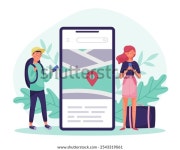 여행 가방과 스마트폰 앱으로 남자와 여자 스톡 벡터(로열티 프리) 2543319061 | Shutterstock