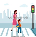 횡단보도에서 길을 건너는 아이를 가진 어머니 스톡 벡터(로열티 프리) 2130136778 | Shutterstock