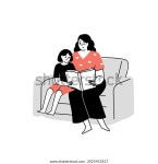 엄마는 아이에게 책을 읽어 주었다.책 읽기가족 스톡 벡터(로열티 프리) 2025451817 | Shutterstock