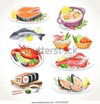연어, 랍스터, 게, 연어 수프, 스시 스톡 벡터(로열티 프리) 1215443245 | Shutterstock