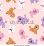 귀여운 색상의 푸들 도그와 원활한 패턴. 스톡 벡터(로열티 프리) 2443738805 | Shutterstock