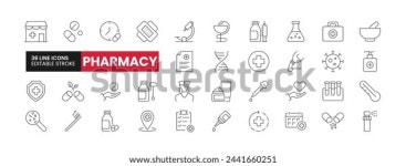 36 약국 라인 아이콘 세트. 편집 스톡 벡터(로열티 프리) 2441660251 | Shutterstock