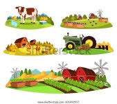 시골의 고립된 농장, 소와 우유 캔이 스톡 벡터(로열티 프리) 605492957 | Shutterstock