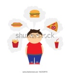 웃는 아이는 패스트푸드를 꿈꾸고 있다.뚱보만화 캐릭터.구름 스톡 벡터(로열티 프리) 462318976 | Shutterstock