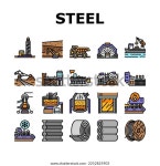 철강산업의 금속 아이콘은 벡터를 설정한다. 공장 스톡 벡터(로열티 프리) 2252825903 | Shutterstock