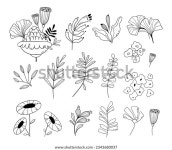 민화꽃, 잎, 열매, 가지, 꽃잎, 꽃잎 스톡 벡터(로열티 프리) 2343680037 | Shutterstock