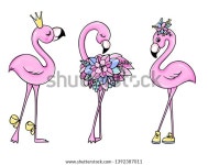벡터 귀여운 분홍색 플라밍고들은 왕관과 꽃으로 스톡 벡터(로열티 프리) 1392387011 | Shutterstock