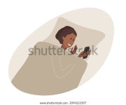 젊은 여성은 이불 속에 누워 전화를 스톡 벡터(로열티 프리) 2094222307 | Shutterstock