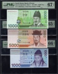 PMG 67, 65, 66 등급 세트 [수집뱅크코리아] 한국은행 바 만원, 마 오천원, 다 천원 초판 AAA 0025422 세쌍둥이번호 미사용 PMG 67, 65, 66... 