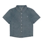 더바운스 (THEBOUNCE) 더콜디스트모먼트 (W) TCM 미니 로고 데님 하프 셔츠 (W) TCM MINI LOGO DENIM HALF SHIRTS (Blue) - 더바운스