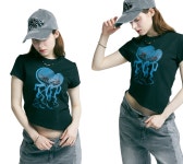 THEBOUNCE 더콜렉터페이지 TCP X 우유리 UNBALANCE CROPPED TEE (Black) - THEBOUNCE (더바운스)