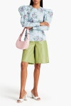Light blue Gathered floral-print top | Sale up to 70% off | THE OUTNET | GANNI | THE OUTNET