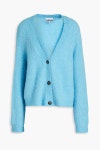 Turquoise Mélange ribbed-knit cardigan | GANNI | THE OUTNET
