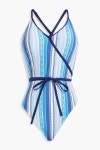 Blue Eshal wrap-effect stretch-jacquard swimsuit | Sale up to 70% off | THE OUTNET | LEMLEM | THE OUTNET