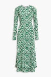Green Floral-print crepe de chine midi dress | GANNI | THE OUTNET