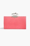 Coral Skull Four Ring embellished croc-effect leather clutch | ALEXANDER MCQUEEN | THE OUTNET