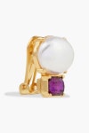 Gold Gold-plated, crystal and faux pearl clip earrings | KENNETH JAY LANE | THE OUTNET