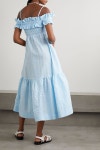 GANNI Ruffle-trimmed smocked seersucker maxi dress | THE OUTNET