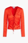 GANNI Ruched crinkled-satin cardigan | THE OUTNET