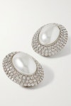 ALESSANDRA RICH Silver-tone, crystal and faux pearl clip earrings | THE OUTNET