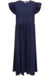 Navy Gathered cotton-blend poplin midi dress | Sale up to 70% off | THE OUTNET | REDVALENTINO | THE OUTNET