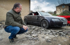 Audi S4 written off after bungling bin lorry driver clipped mans garage causing it to collapse on his car | The Sun Mans Audi... 