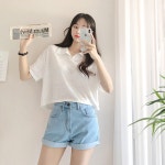 오픈카라 슬라브 루즈핏 크롭 반팔T [H0821]1개만 사도 무료배송 ♡ 유니크온 ♡ 오픈카라 슬라브 루즈핏 크롭 반팔T [H0821]