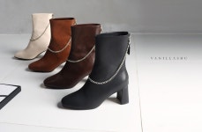 ♡예쁘고 편한슈즈♡ 바닐라슈 크라스 소프트 실버체인 백ZIP 하이앵클부츠(6.5cm)