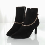 ♡예쁘고 편한슈즈♡ 바닐라슈 네르안 스웨이드 슬림 골드체인 미들힐 앵클부츠(7cm)