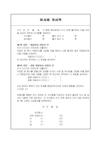 이사회의사록(대표이사/공동대표이사 선임)