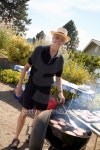 Older man grilling hamburgers in backyard 이미지 (76686018) - 게티이미지뱅크 Older man grilling hamburgers in backyard